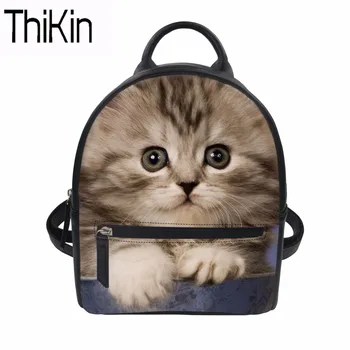 

THIKIN Women Backpack 3D Cat Animal Backpacks Female Girls School Bag Ladies PU Leather Daypack Teenager Shoulder Bag Rucksack