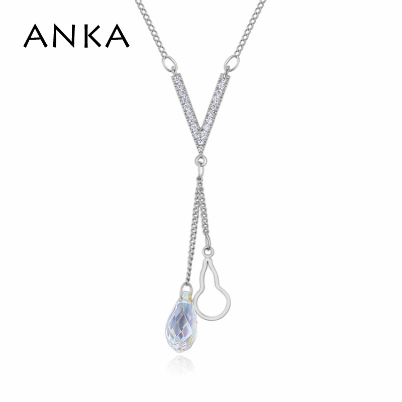 Anka Austrian Crystal Zircon Long Double Pendant Necklace Water Drop