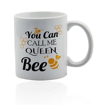 

Queen bee white ceramic mug for coffee or tea 11 oz. Gift cup