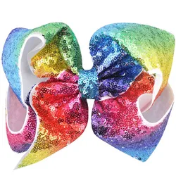 Vibrant 8 - Inch Rainbow Sequin Hair Bow with Alligator Clip - Sparkling Hair Accessory (23 Rainbow)