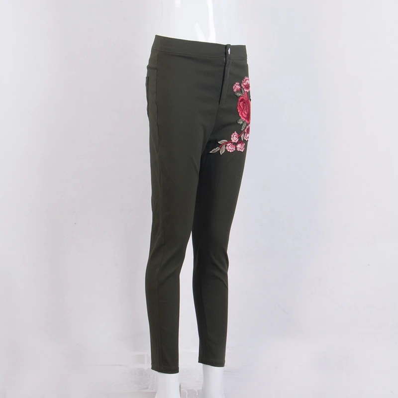 Модные женские джинсовые обтягивающие леггинсы длинные брюки вышивка цветок Высокая талия стрейч джинсы Розовые узкие брюки