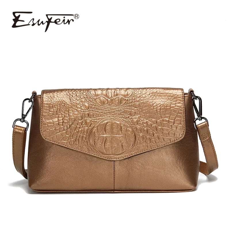 

ESUFEIR Genuine Leather Women Messenger Bag Crocodile Pattern Female Shoulder Bag Ladies Crossbody Bag Luxury Handbags Designer