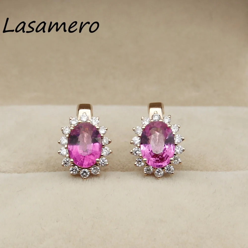 

LASAMERO 0.1 CTW Round Cut Tourmaline Cluster Earrings 18K rose Gold Halo Stud Earrings Fine Jewelry Earring Studs