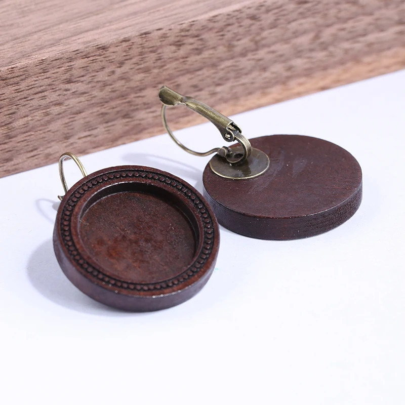 

reidgaller 5 pairs fit 20mm round cabochon wooden earring base blank wood lever back earring findings diy jewelry bezel settings