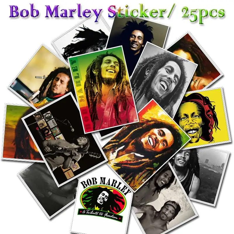 

25PCS Reggae Music Bob Marley Stickers for Luggage Skateboard Laptop Teem Stickers Waterproof Graffiti Sticker