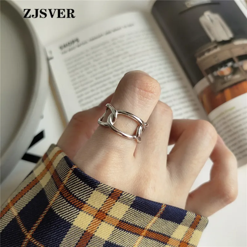 

ZJSVER 925 Sterling Silver Rings Korea Style Retro Minimalism Geometric Chain Opening Adjustable Women Ring For Present
