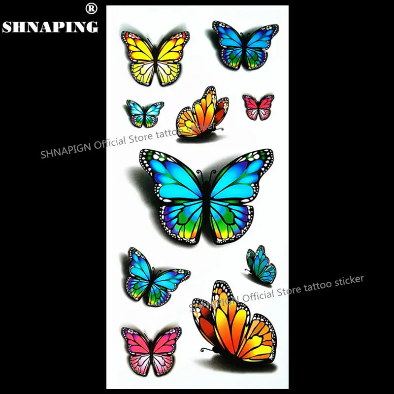 SHNAPIGN 3d المؤقتة فلاش الوشم هيئة الفن لاصق خلفي 1 ورقة 19*9 سنتيمتر ل Selfie EN71 عالية الجودة تاتو فراشة مثير