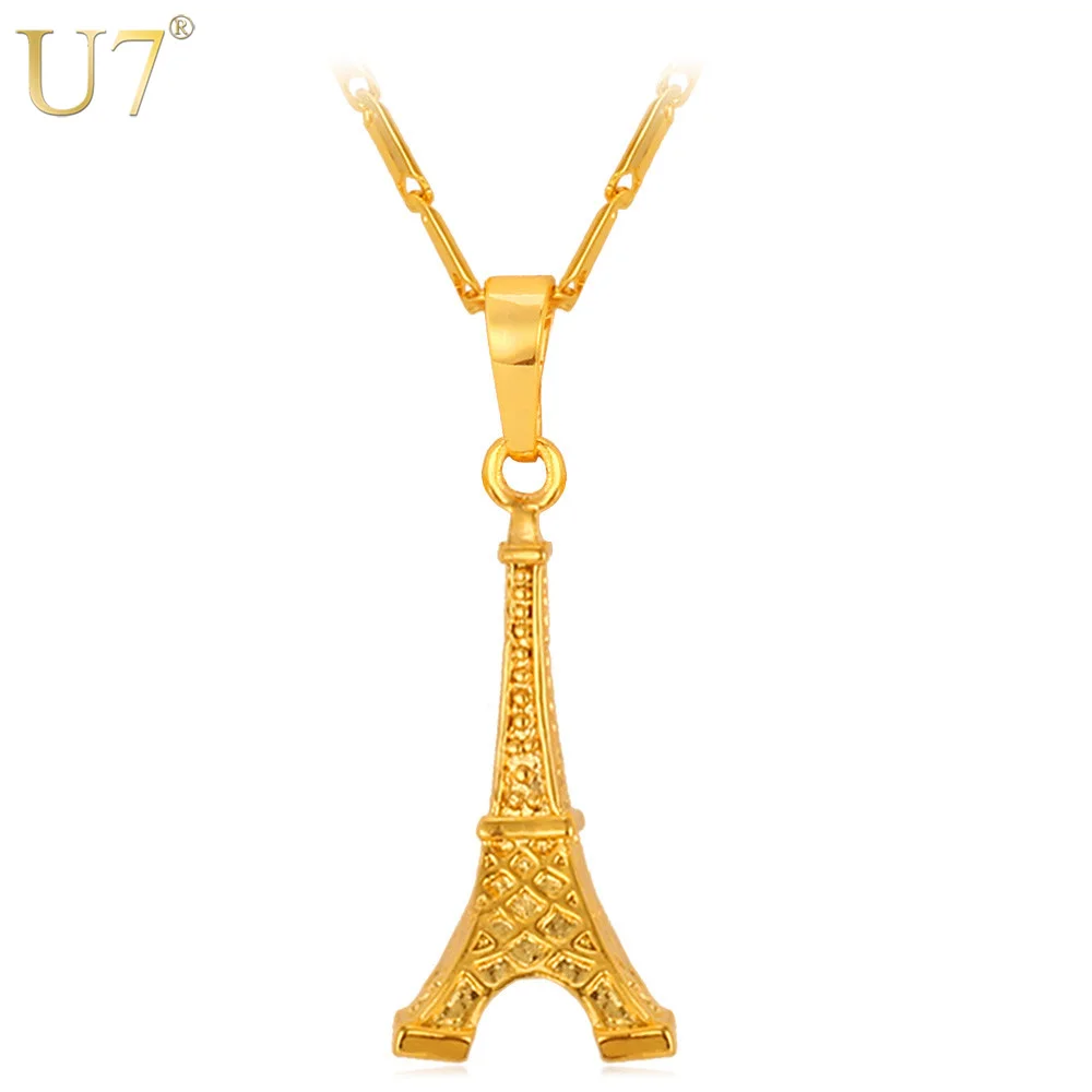 U7 Gold Color Eiffel Tower Necklace Women Gift Fashion Jewelry
