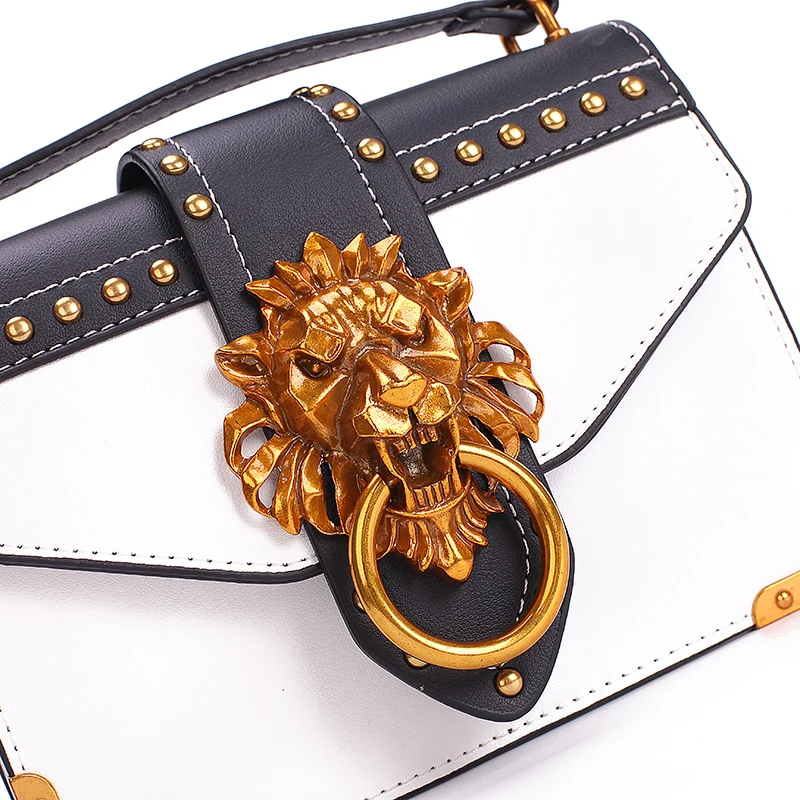 Модная маленькая квадратная сумка на плечо с металлической головой льва, сумка через плечо, клатч, Женский дизайнерский кошелек, сумки, Bolsos Mujer