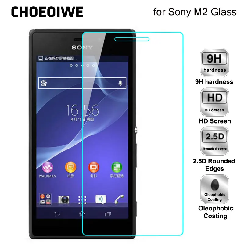 

CHOEOIWE 2.5D 9H Tempered Glass for Sony Xperia M2 D2302 D2303 S50h Screen Protectors Protective Film