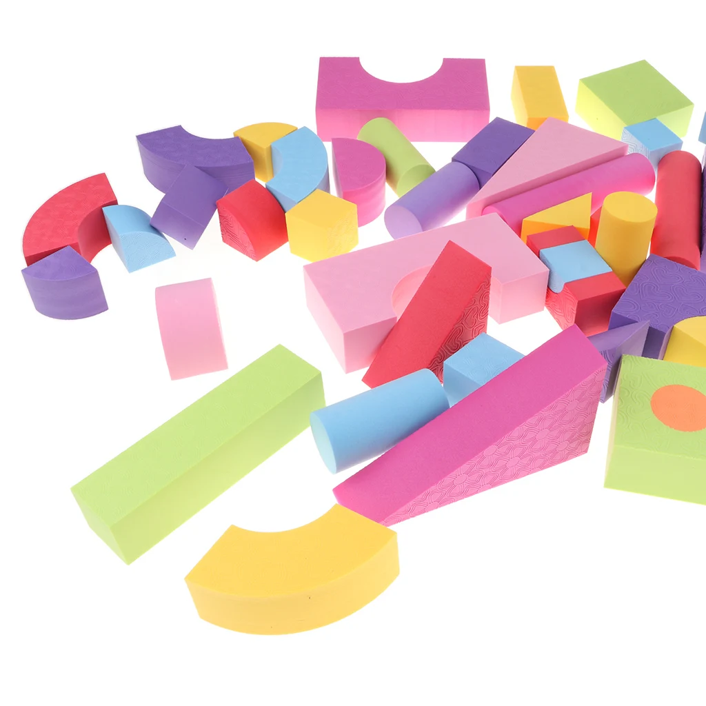 50 Pieces Foam Building Blocks Building Toy for Girls Boys Construction Game - Geometric Shapes and Sizes Learning