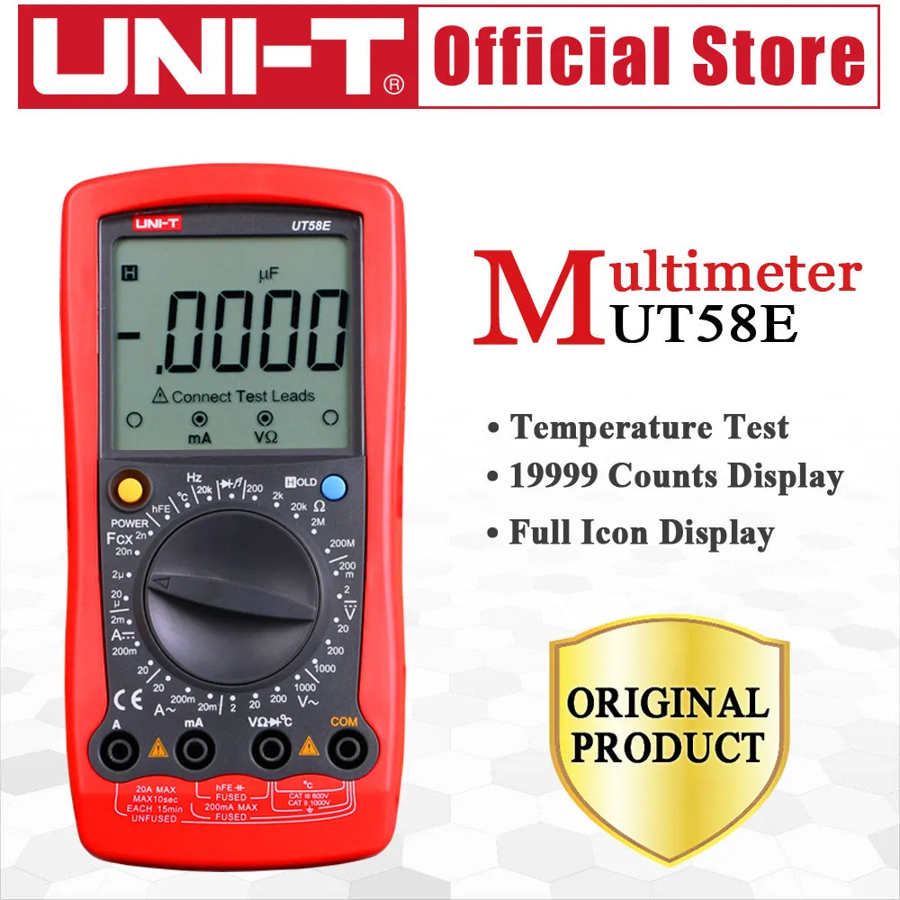 UNI-T UT58E General Digital Multimeters Full Icon LCD DisplayTemperature Frequency Capacitance Diode Transistor AC/DC Tester