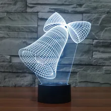 Креативный в форме рождественских колокольчиков 3d иллюзия Лампа красочный сенсорный светодиодный визуальный ночник Рождественская вечеринка Декор атмосферная настольная лампа