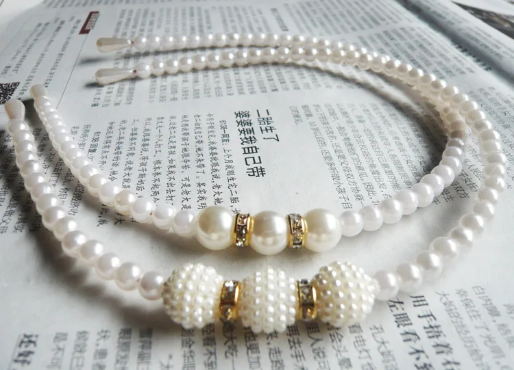 

Children's Hair Hoops with Pearl Inserted Drills Korean Princess's Pearl Hair Hoops Hand-string Pearl Children's Hair Ornaments
