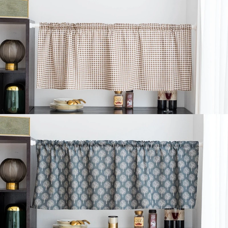 

Short American Rustic Plaid Coffee Curtain Semi-shade Cabinet Curtain Finished Product Curtain Single Short Curtain
