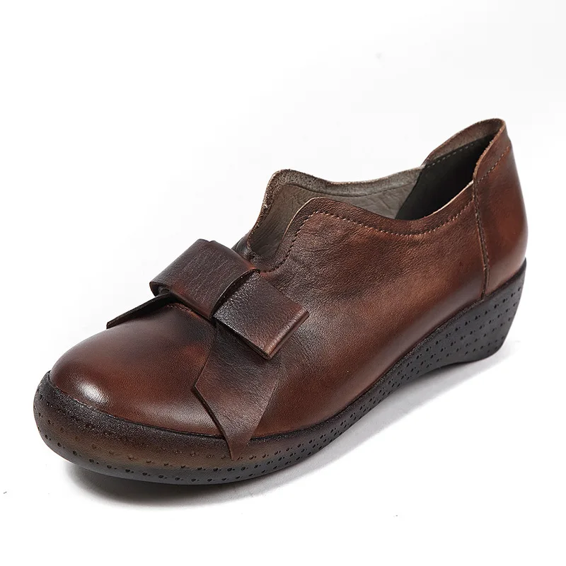 

CHAISHOU Shoes women leather genuineness autumn single shoes bow knot deep mouth women's shoes beef tendons soft bottom shoes