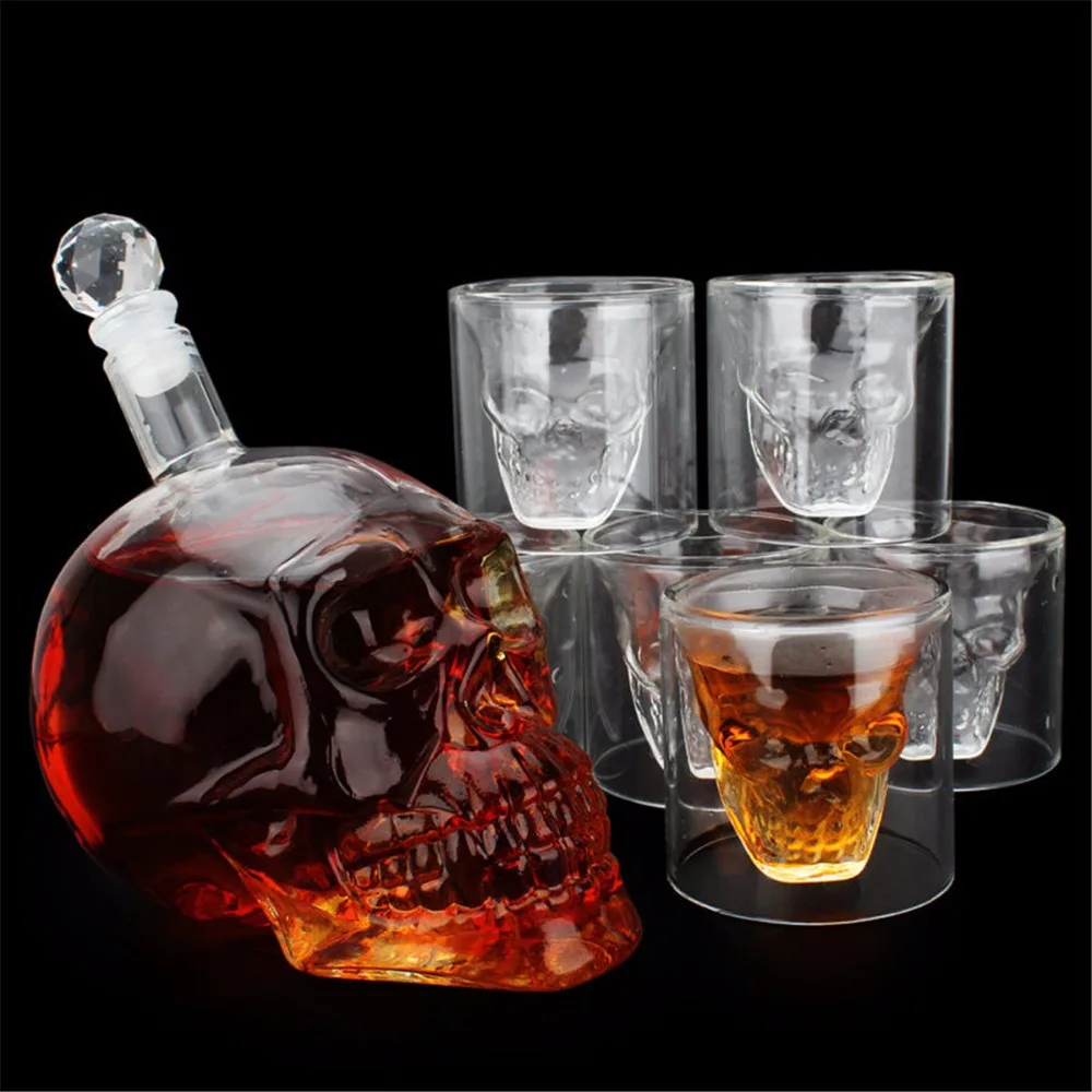 7pcs/set Transparent Skull Bottle Cup Set 1pc 700ml Crystal Glass Bottle with 6pcs 75ml Head Shot Glass Cup Mug For Wine Whiskey 7pcs/set Transparent Skull Bottle Cup Set 1pc 700ml Crystal Glass Bottle with 6pcs 75ml Head Shot Glass Cup Mug For Wine Whiskey