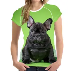Милые летние женские футболки с 3D принтом щенка французского бульдога зеленые футболки Harajuku для девочек-подростков Модные короткие