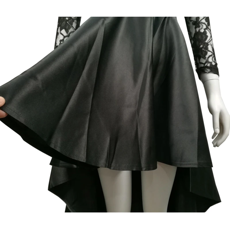 ADEWEL  New 2018 Spring Cute High Low Satin Lace Dress Women Elegant Floor-Length Long Dress Long Sleeve Maxi Party Dresses (5)