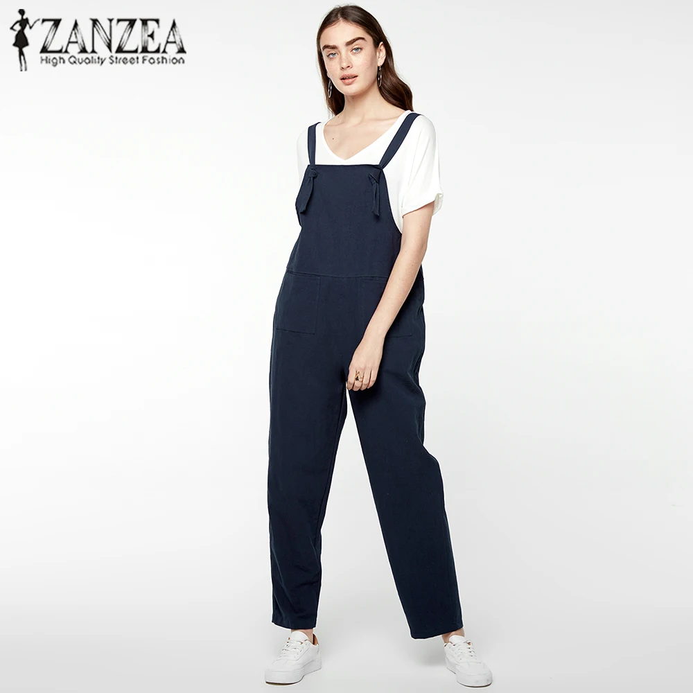 ZANZEA для женщин мода комбинезоны для девочек 2019 повседневное большой размеры костюмы, женские комбинезоны с карманами свободные удобные