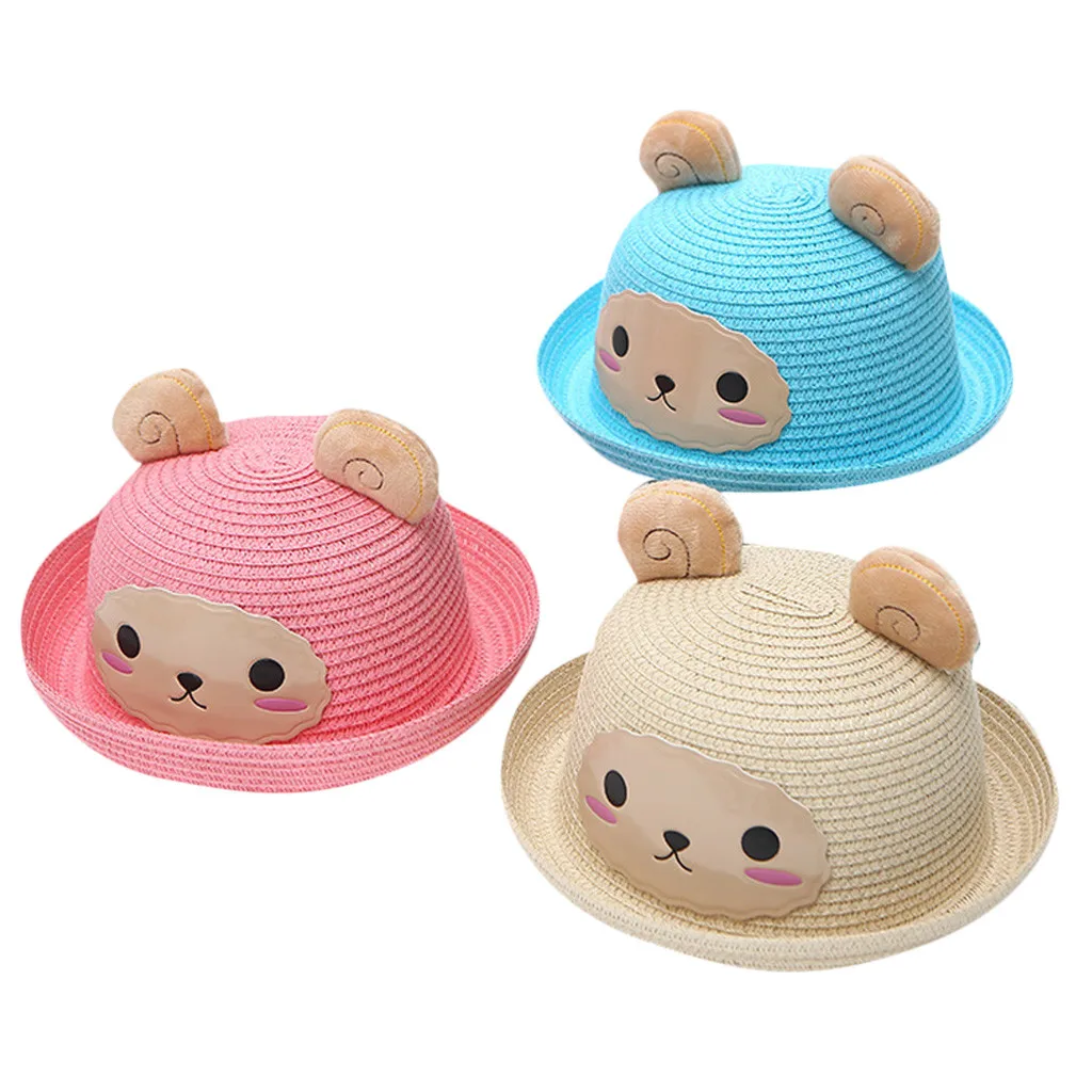 

ARLONEET Kids Baby Hat Cap Children Breathable Cartoon Hat Ears Straw Sun Protection Hats Beach Cap Boys Girl Hats P30