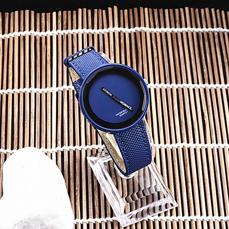 Новинка, модные наручные часы с черным кожаным ремешком, простой стиль, мужские часы Atmos, мужские и женские повседневные кварцевые часы для детей - Цвет: Синий