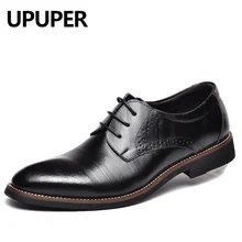 UPUPER Big Size 35 48 Business Men Dress Shoes Genuine Leather Lace Up Black Oxfords Shoes
