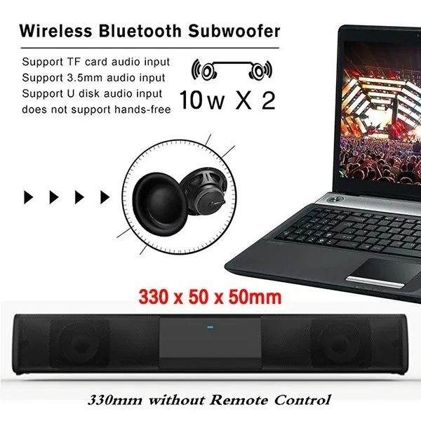 40W Super Power Wireless Bluetooth Soundbar Speaker Subwoofer TV Home Theater Soundbar + Remote Control