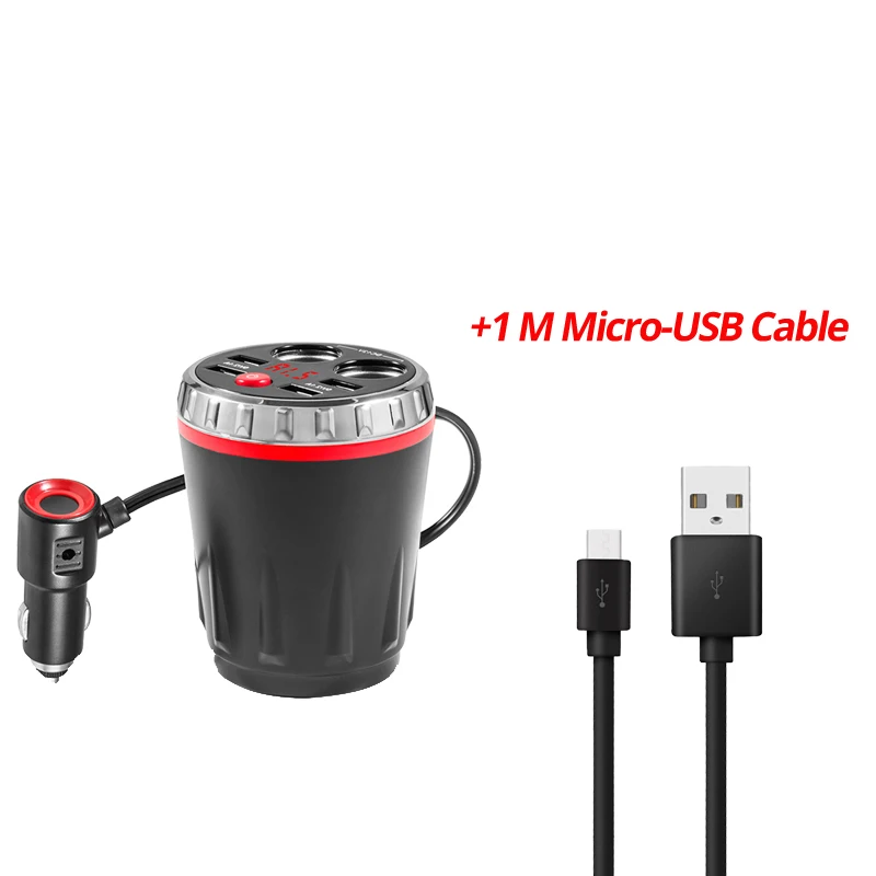 Onever 5V 3.1A 4 USB расширенное автомобильное зарядное устройство на заднее сиденье, автомобильная чашка, Электронная зажигалка, разветвитель, планшет, двойная зажигалка - Название цвета: red and cable