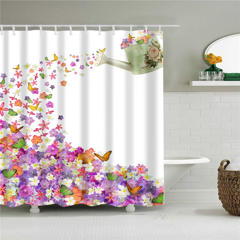 Цветы плакат занавески для душа занавески для ванной комнаты для украшения дома Водонепроницаемый полиэстер ткань для ванной экран занавеска - Цвет: TZ160726