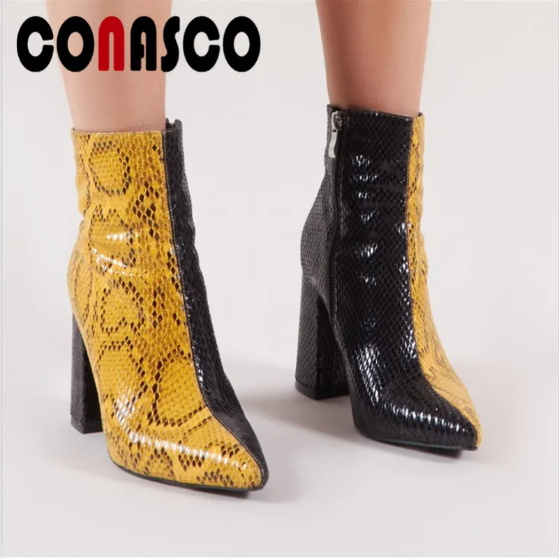 

CONASCO Fashion Sexy Women High Heels Martin Shoes Woman Zipper Short Ankle Boots 2019 Spring Autumn Motorcycle Boots Shoes