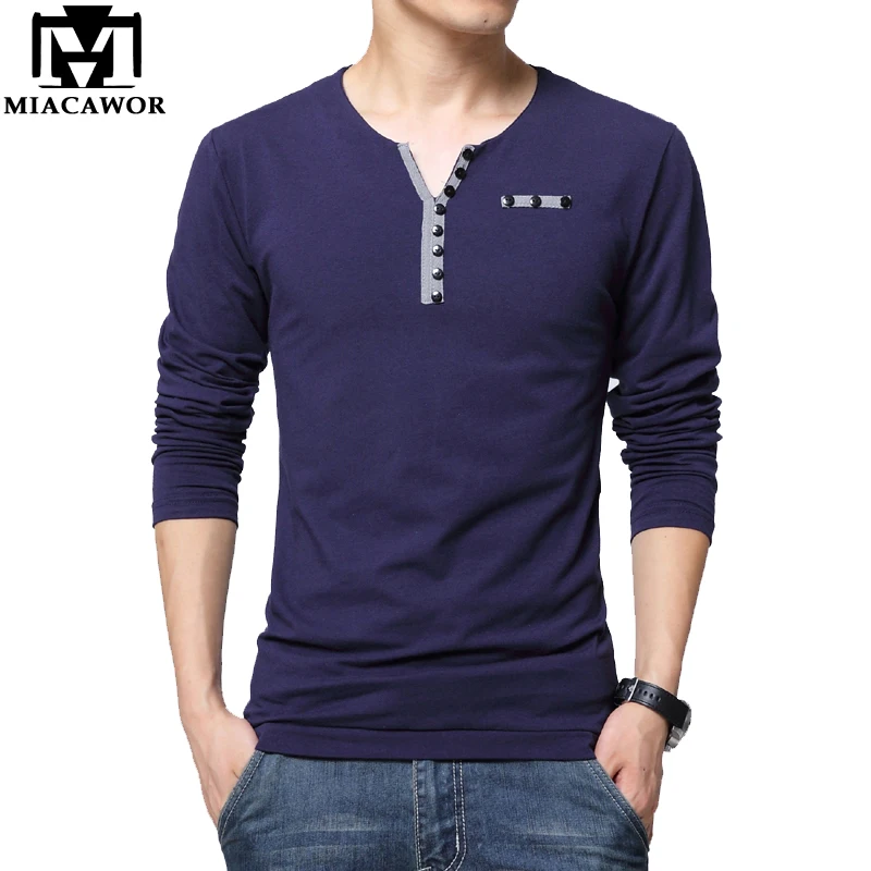 

MIACAWOR New Spring T Shirt Men Plus Size 5XL Long sleeve T-shirt Homme Solid color Casual Men Tops Tees Camisas Masculina T687