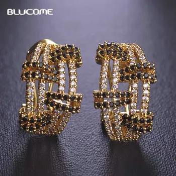 

Blucome Exquisite Micro Paved Black Zircon Earring Women Engagement Bridal Earrings Gift Copper Gold Color Bague Femme Anillos