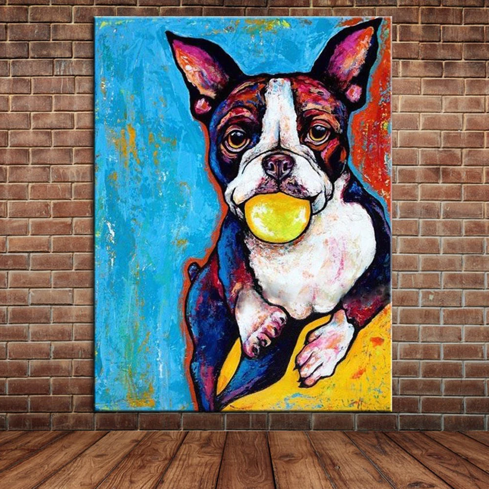Cute Puppy Dog Portrait Oil Painting Modern Animal Canvas Wall Art