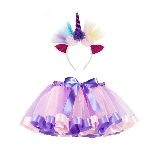 Юбка-пачка принцессы для малышей Детское бальное платье, одежда для маленьких девочек Радужная детская Праздничная юбка-пачка для девочек 1 повязка на голову с единорогом - Цвет: 90