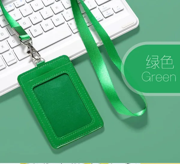 Green Высокое качество Id Держатели Pu чехол бизнес бейдж держатель для карт с ремешком компании и офисные принадлежности - Цвет: Green