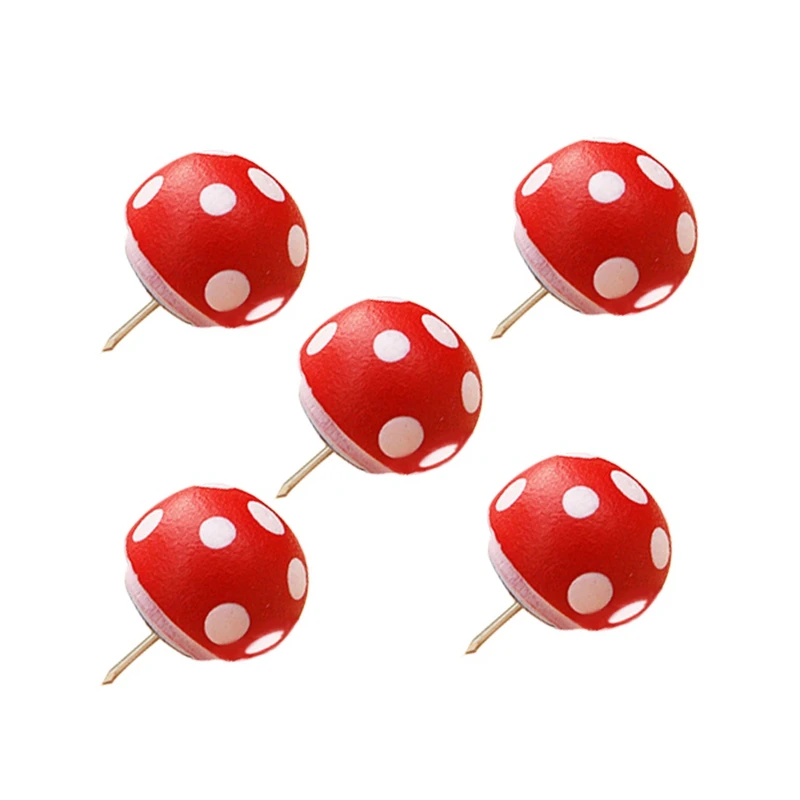 

5pcs/pack Novelty Polka Dots Mushroom Shape Wooden Pushpin Thumbtack Pins Decorative DIY Tool Wholesale