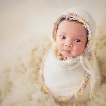 Вязать мохер с запахом и чепчик для фотографирования новорожденных Пеленальное Одеяло фон крючком для фотосессий