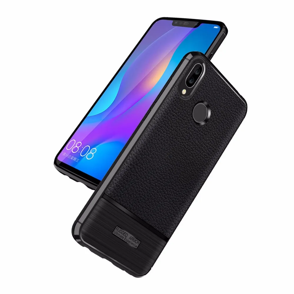 Triseoly For Huawei nova 3i Case Brushed Leather Carbon fiber Back