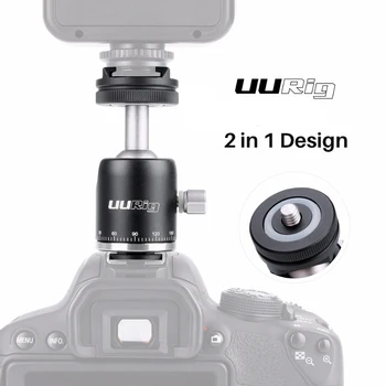 

R001 360 Panoramic Ball Head Aluminium Tripod Head w 1/4'' Universal Cold Shoe Mount for LED Video Lights Monitors Microphones