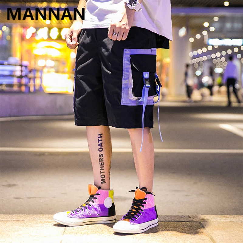 

MANNAN Short Pants Men Casual Hip Hop Pocket Streetwear Print Loose Cargo Shorts Men 2019 Summer Fashion High Street Bermuda