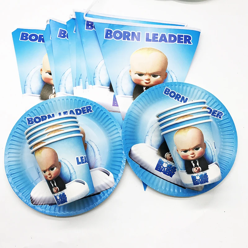 

60PCS/LOT BABY BOSS THEME DISPOSABLE TABLEWARE SET BABY BOSS THEME BIRTHDAY PARTY DECORATIONS LITTLE BOSS PLATES CUPS BANNERS