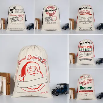 

New Christmas Sacks Stocking Cotton Xmas Candy Bag Santa Deer Cartoon Pattern New Year Sack Gift Bag Toys Party Decor