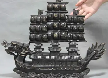 

Classical Copper Bronze Feng shui Lucky Wealth Dragon Boat Sailboat Art Statue
