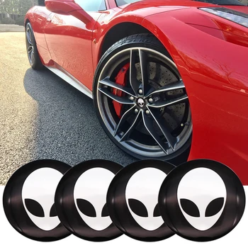 

4pcs 56mm 3D Alienware Alien Car Steering tire Wheel Center Badge sticker Hub Cap Emblem Decals Symbol Car styling Decoration