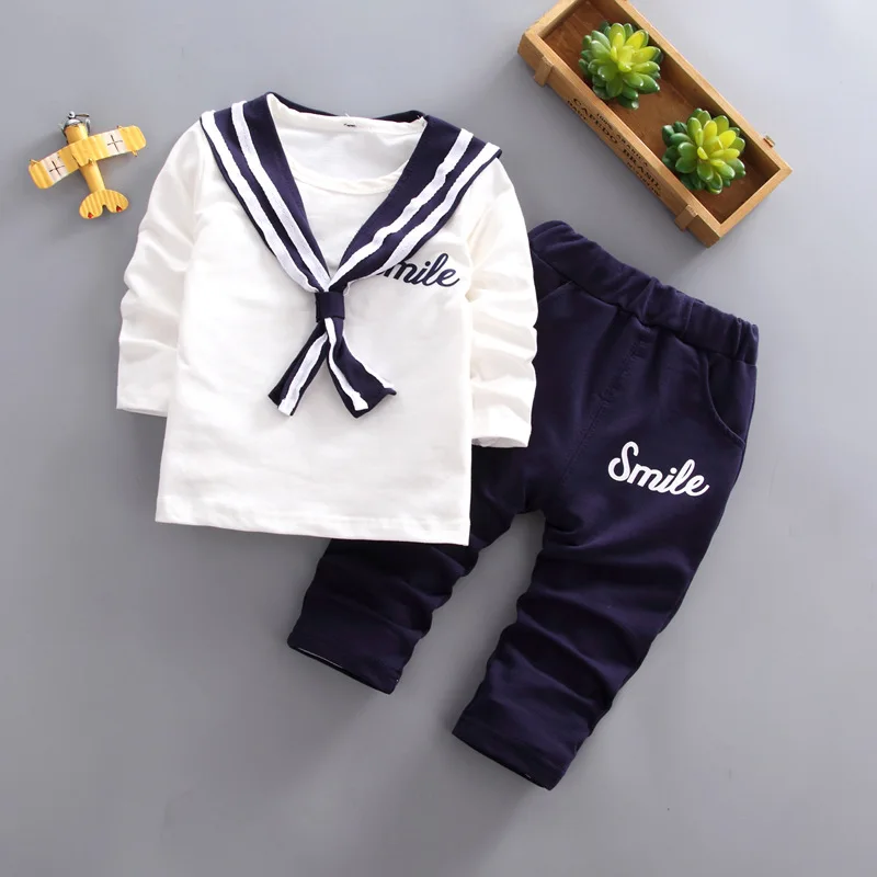 

DIIMUU Toddler Baby Boys Girls Clothing Long Sleeve Navy Pullovers Tops Solid Pants Outfits Chorus Costume Fashion Cotton Clothe