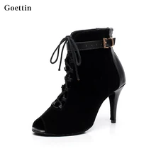 Goettin Джаз бальные туфли размера плюс танцевальная обувь для латинских женщин Скидки Распродажа Дамы Полюс Стильный Высокий каблук 6179 цепи флок сандалии