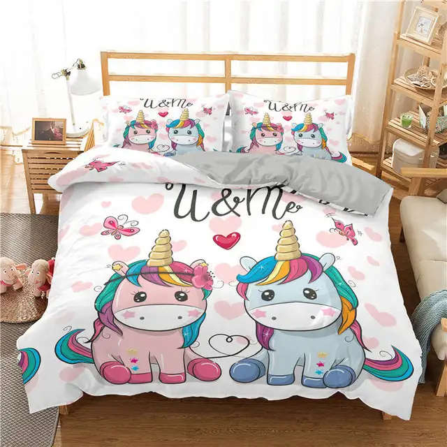 ZEIMON 3D Unicorn Bedding Set Duvet Covers Pillowcases Cartoon Comforter Luxury Bedding Sets Bedclothes Girl Children Home Decor SXJ0499-3