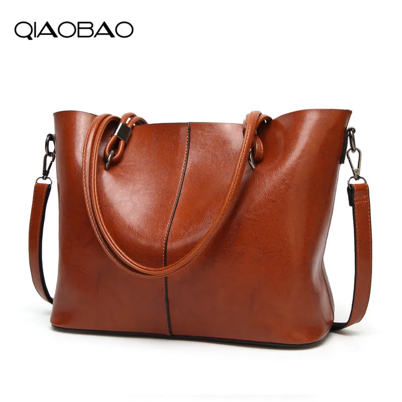 QIAOBAO 2019 женская сумка из воска масла женские кожаные сумки женские сумочки с сумочкой с карманом женская сумка-мессенджер большая