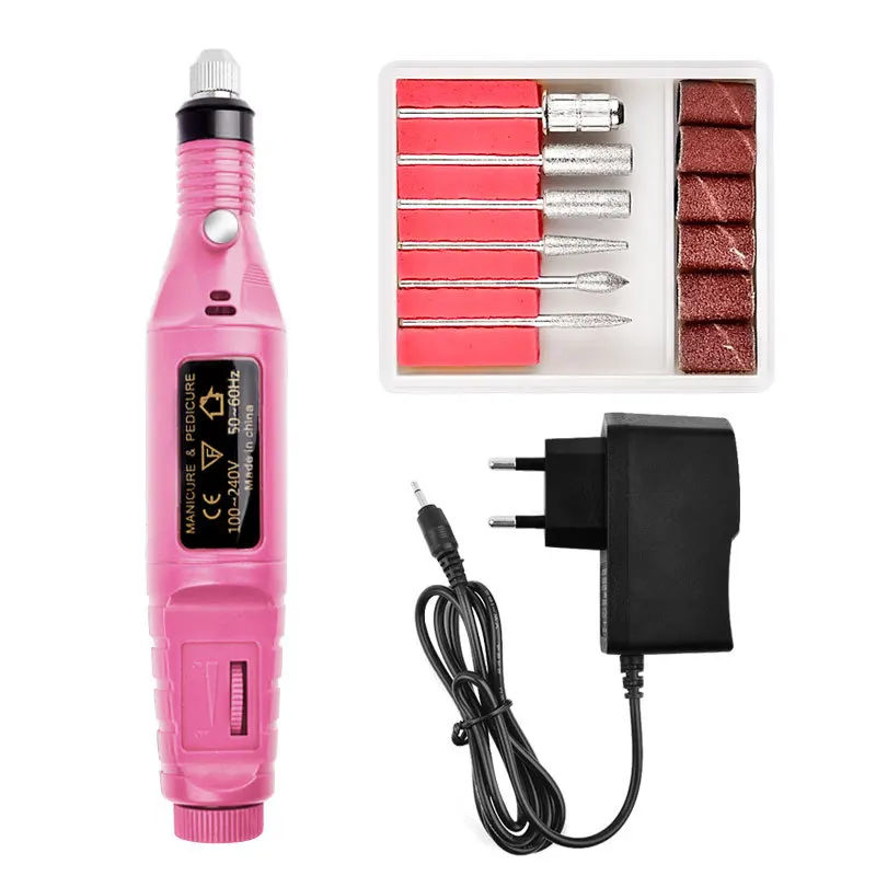 1Set Power Electric Nail Drill Machine Kit Nail Tips Manicure Machine Nail Art Pen Pedicure Nails Art Tools EU/US Plug Dropship - Цвет: Pink  EU  PLUG